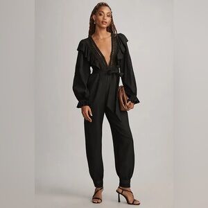 Anthropologie Farm Rio Black Laces & Ruffles Jumpsuit